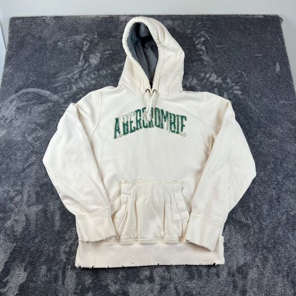 Vtg Y2K Abercrombie & Fitch Waffle Hoodie Pullover Spellout Distressed Men's L* - Picture 1 of 16